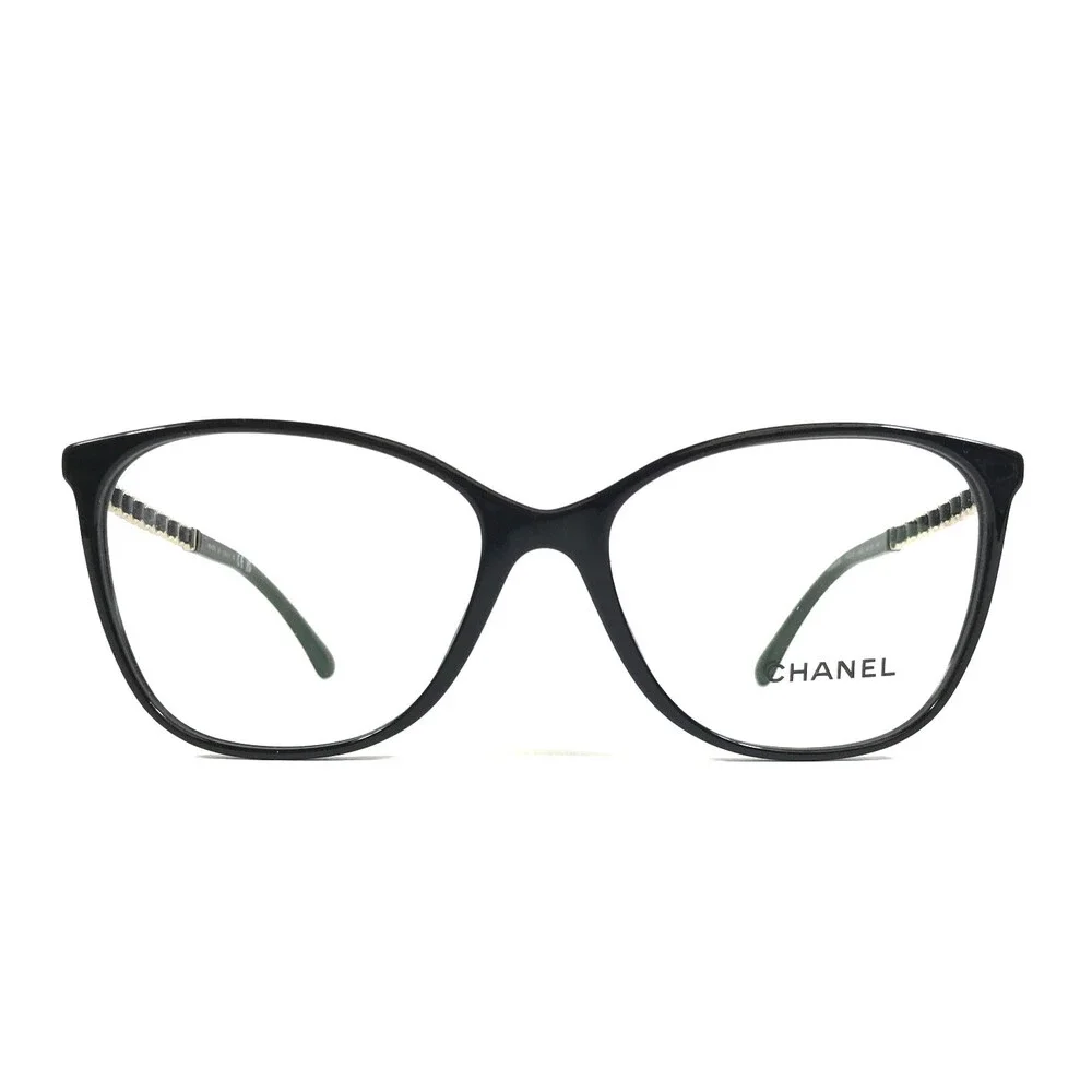 Chanel Eyeglasses Frames 3408-Q c.622 Black Gold Woven Leather 54-16-140